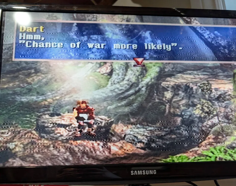 Legend of Dragoon qui tourne, avec les bandes de points qui glissent sur l’image.